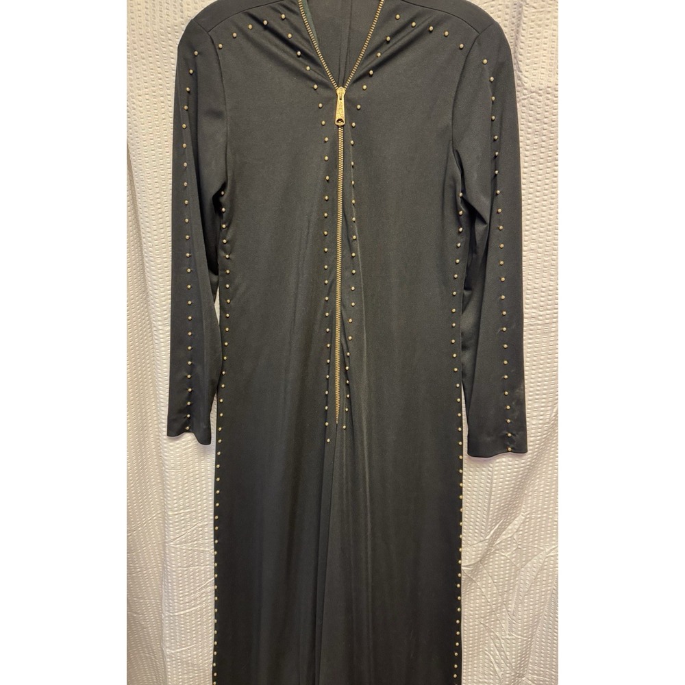 Vintage 1970s Bernie Bee New York Wide Leg Palazzo Jumpsuit Black Studded Zip MD - Picture 5 of 16